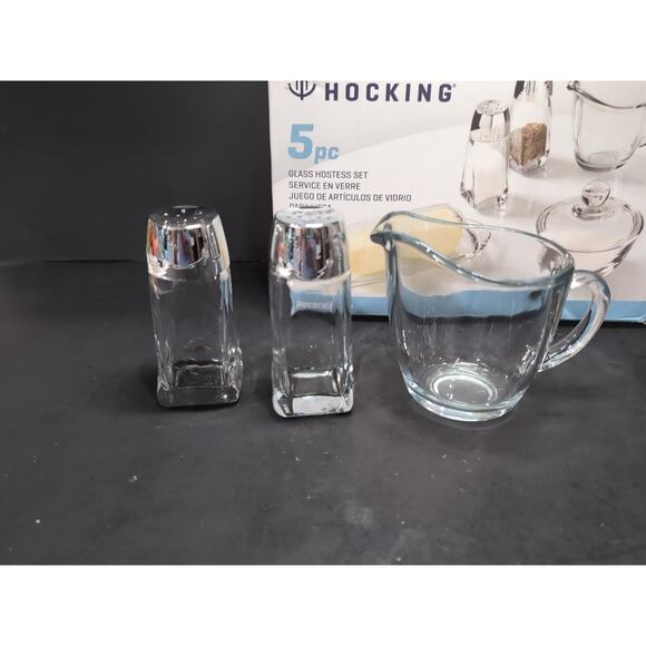 Anchor Hocking Clear 5 Piece Table Service, Savannah Shakers, Glass Serving Set - Picture 3 of 11